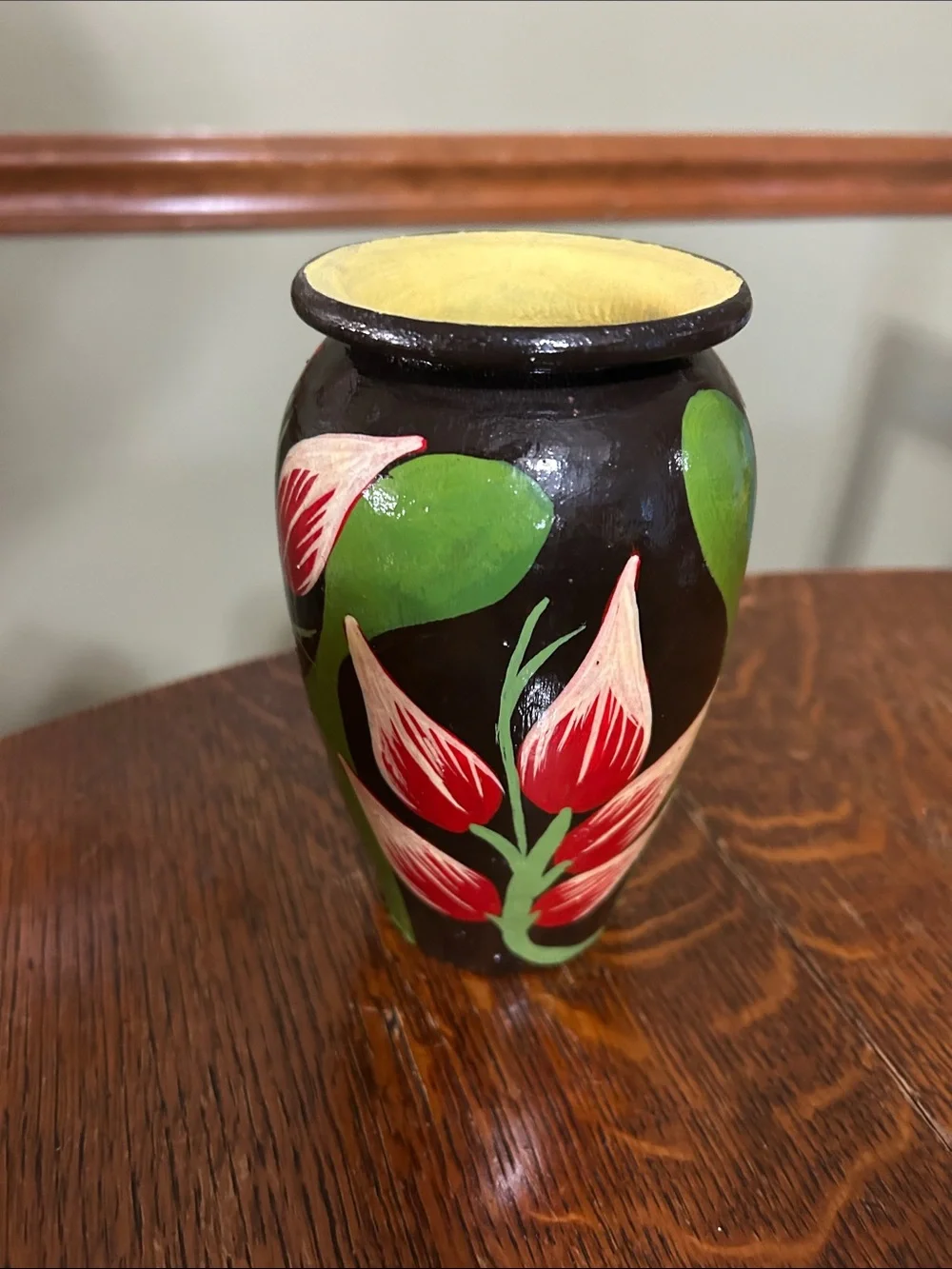 Hand painted wooden vase